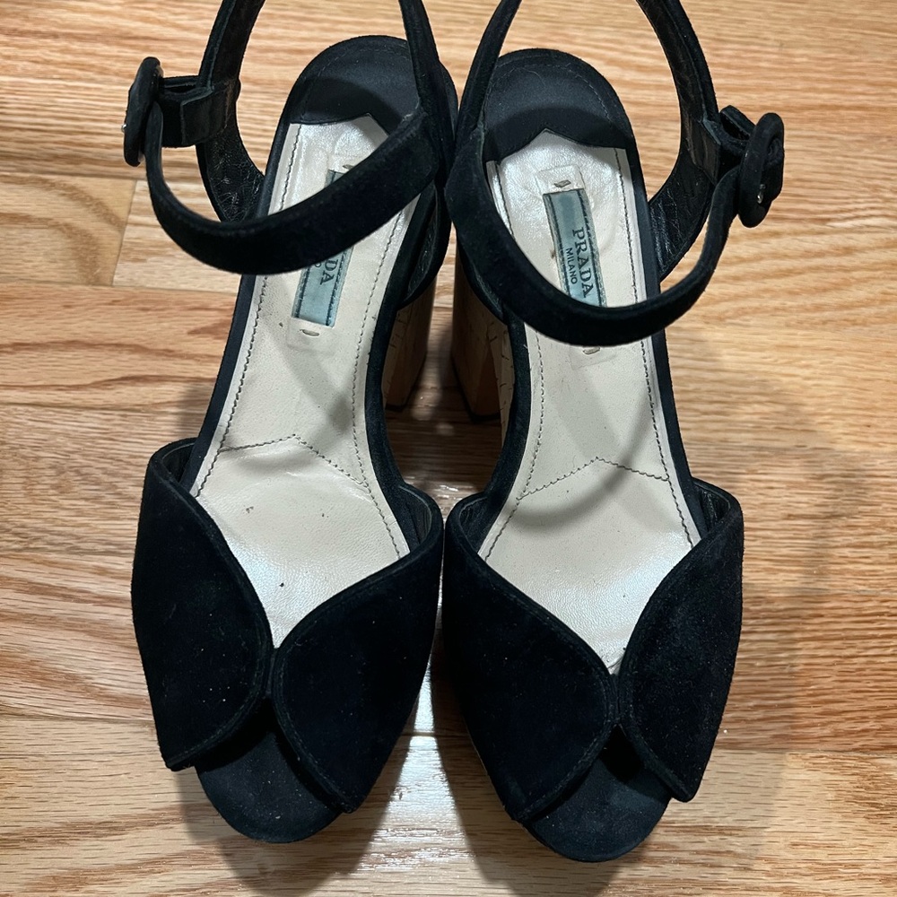 Prada Black Open-Toe Heels with Ankle Strap